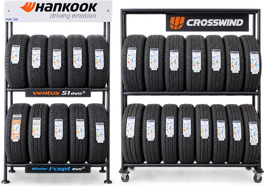 Stalaže s gumama Hankook i Crosswind